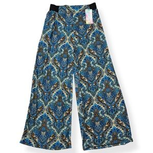 Snow Love Palazzo Pants Womens Medium Large M/L Blue Pull On with Pockets
